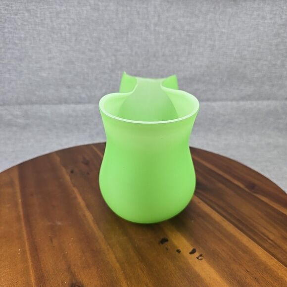 Pottery Barn Frosted Green glass fan vase 7.5” large Abstract Modern - Picture 7 of 12